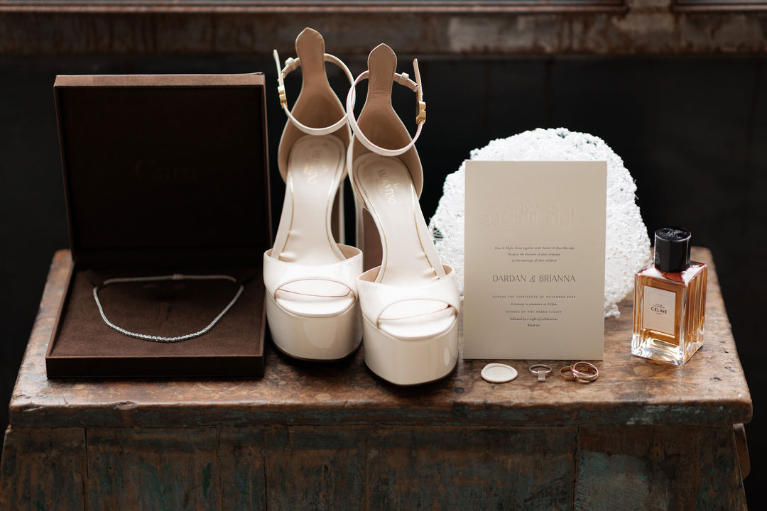 Ivory and Stone Wedding Invitation Suite in warm tones
