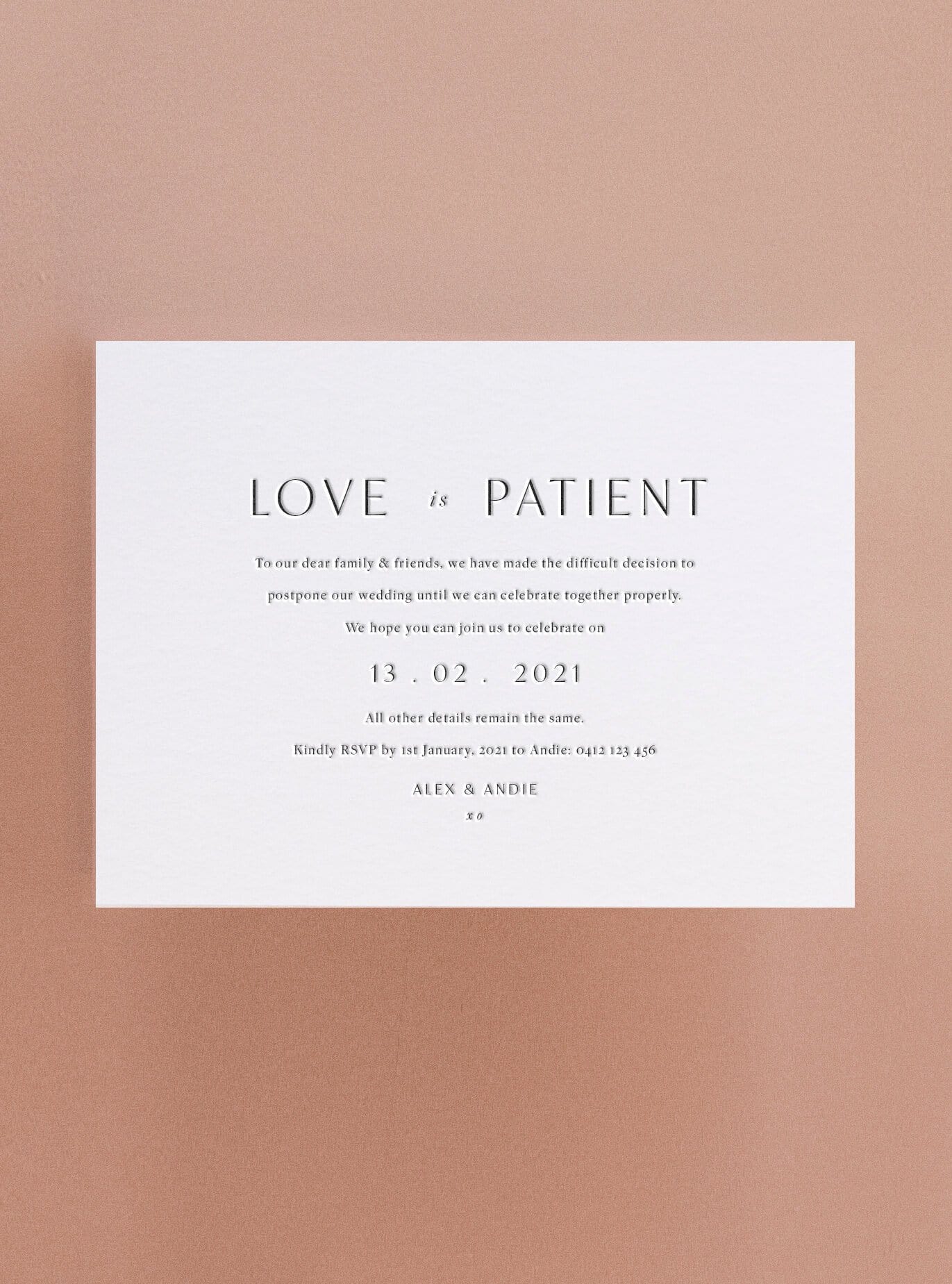 Love is Patient - Letterpress Change the Date Card