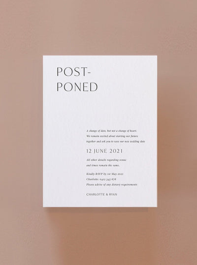 Postponed - Letterpress Change the Date Card